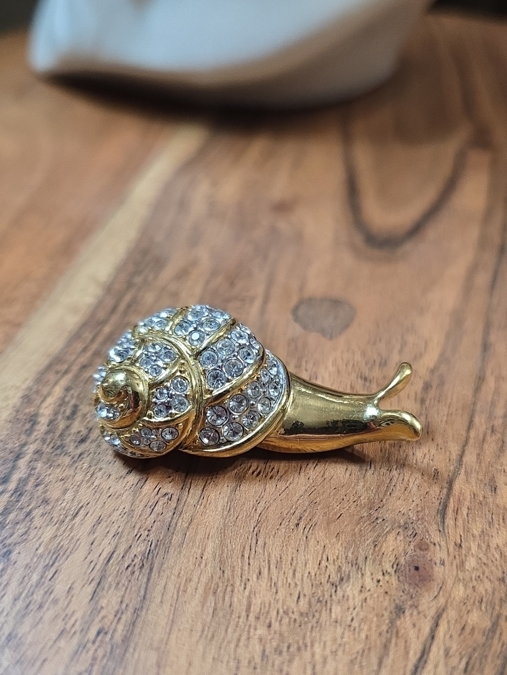 A&S Atwood & Sawyer Swarovski Crystal Gold Tone Snail Figural Brooch